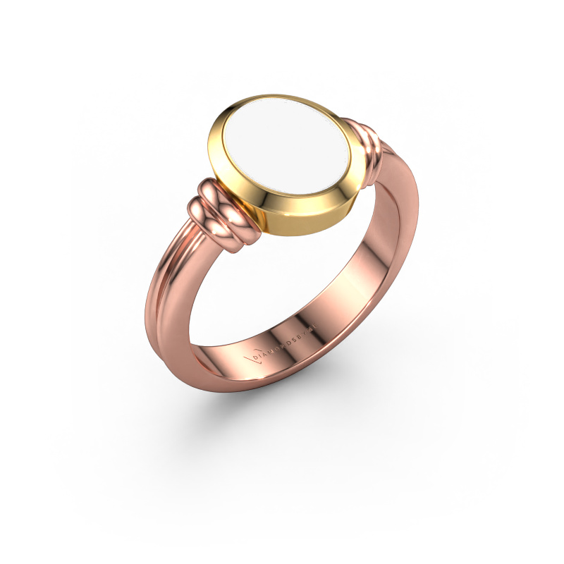 Image of Signet ring Brenda 1 585 rose gold White enamel 10x8 mm