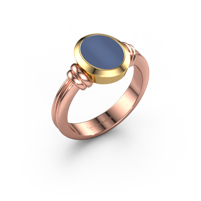 Afbeelding van Zegelring Brenda 1 585 Rosé goud Blauw lagensteen 10x8 mm