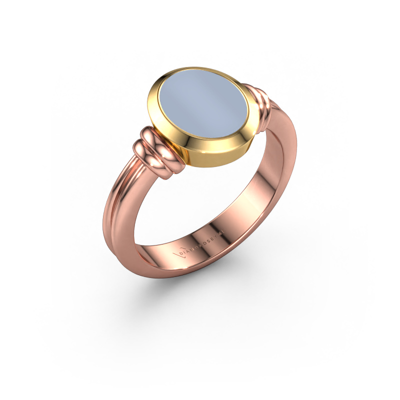 Image of Signet ring Brenda 1 585 rose gold Light blue sardonyx 10x8 mm