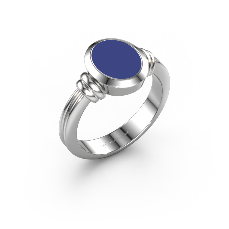 Image of Signet ring Brenda 1 950 platinum Blue enamel 10x8 mm