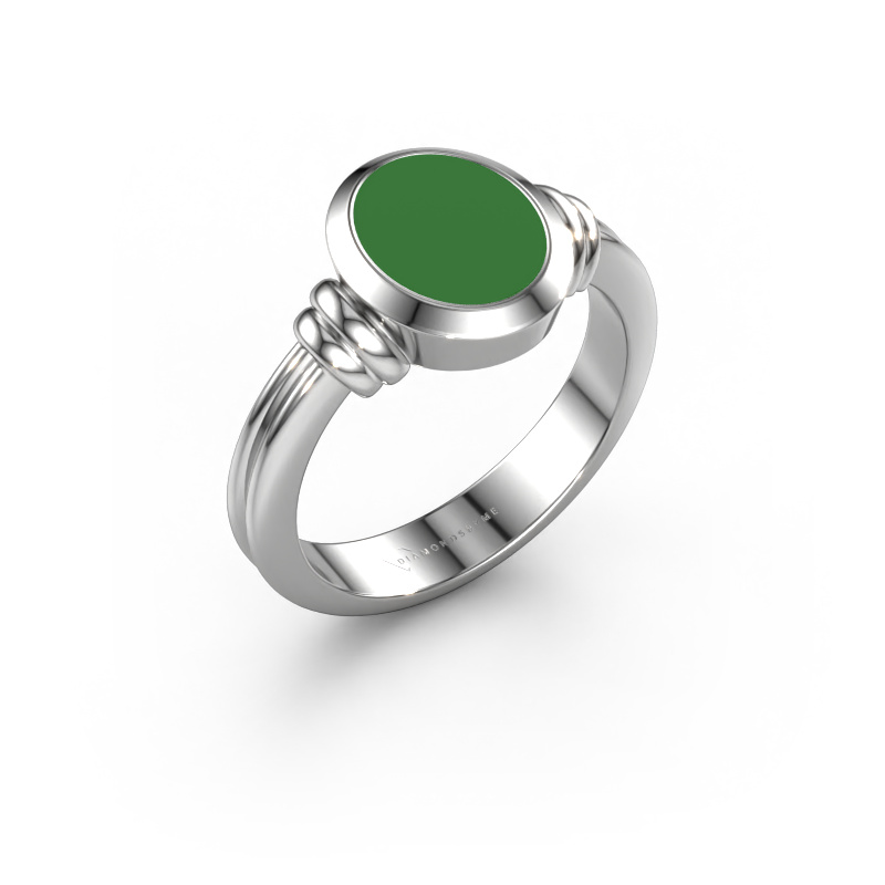 Afbeelding van Zegelring Brenda 1 950 Platina Groene emaille 10x8 mm
