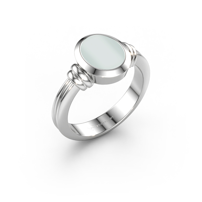 Immagine di Anello chevalier Brenda 1 585 oro bianco Sardonica verde 10x8 mm