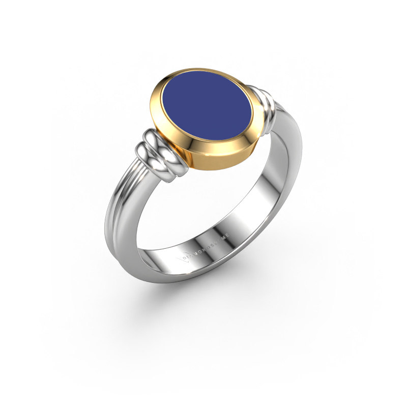 Image of Signet ring Brenda 1 585 white gold Blue enamel 10x8 mm