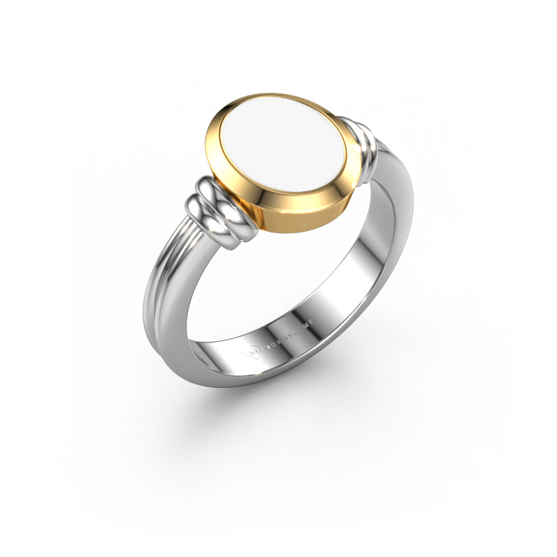 Image of Signet ring Brenda 1 585 white gold White enamel 10x8 mm