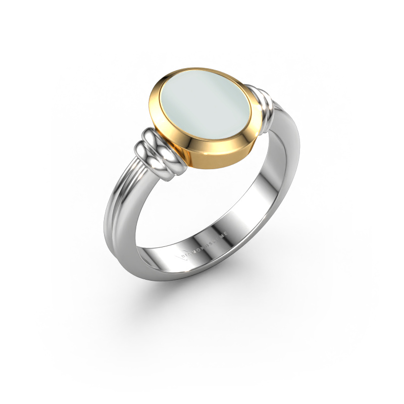 Image of Signet ring Brenda 1 585 white gold Green sardonyx 10x8 mm