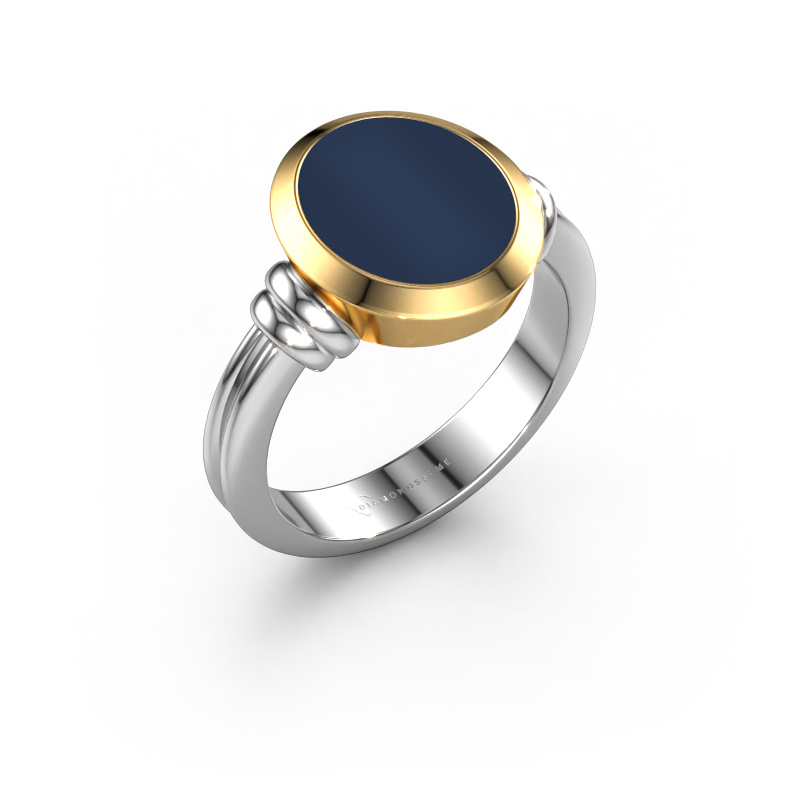 Image de Chevalière Brenda 2 585 or blanc Nicolo bleu foncé 12x10 mm