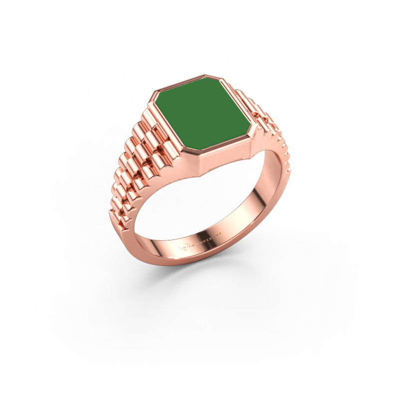 Immagine di Anello chevalier Brent 1 585 oro rosa Smalto verde 10x8 mm