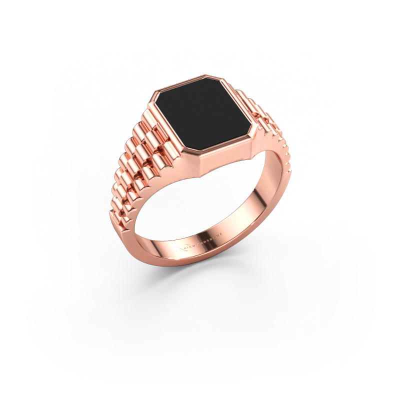 Bild av Signetring Brent 1 585 roséguld Svart emalj 10x8 mm
