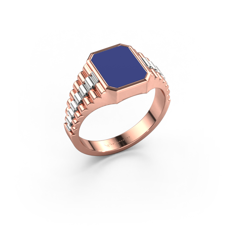 Image of Signet ring Brent 1 585 rose gold Blue enamel 10x8 mm