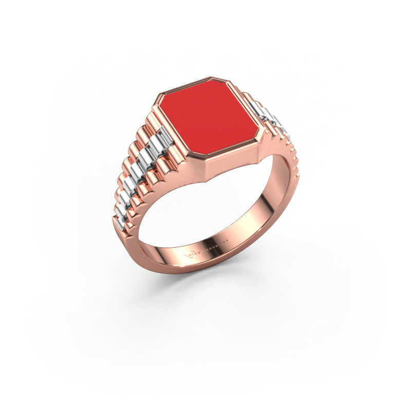 Image of Signet ring Brent 1 585 rose gold Red enamel 10x8 mm
