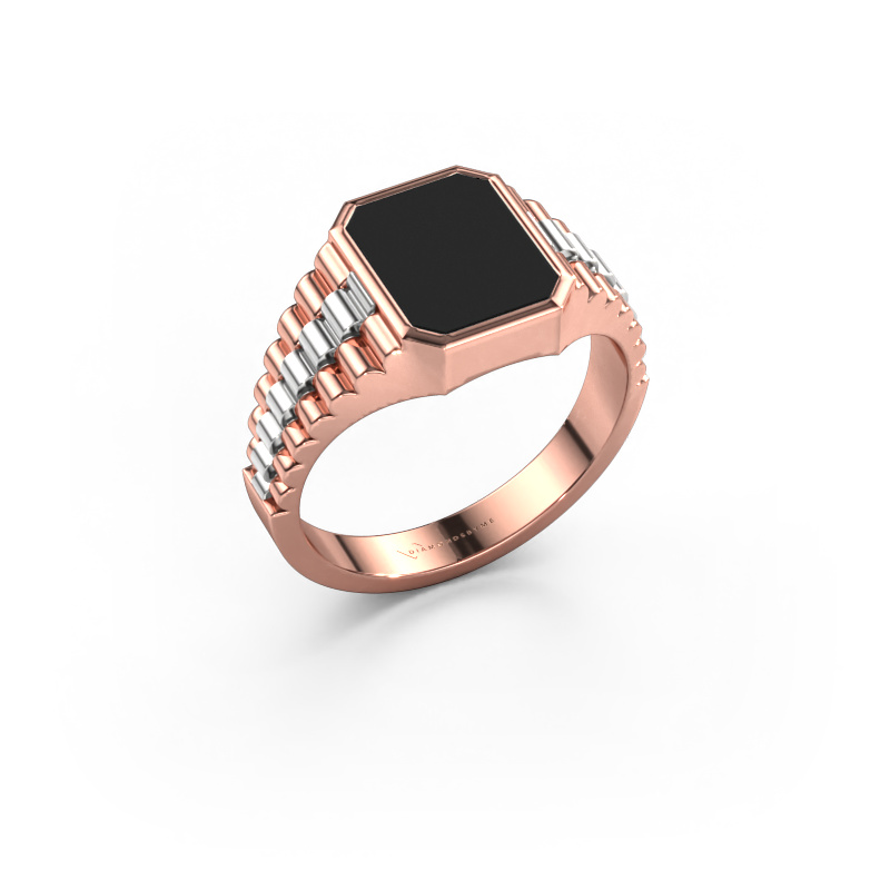 Image of Signet ring Brent 1 585 rose gold Black enamel 10x8 mm