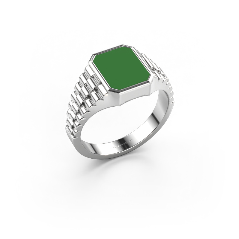Image of Signet ring Brent 1 585 white gold Green enamel 10x8 mm