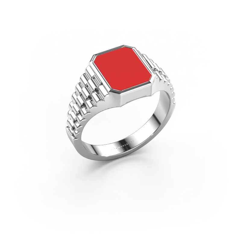 Image of Signet ring Brent 1 585 white gold Red enamel 10x8 mm