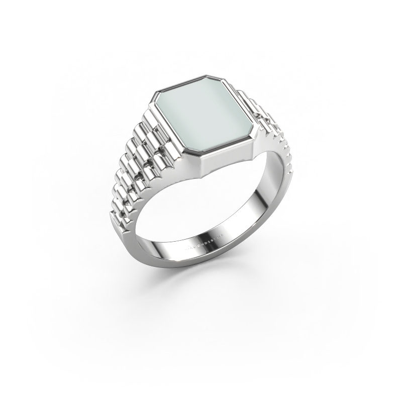 Image of Signet ring Brent 1 585 white gold Green sardonyx 10x8 mm