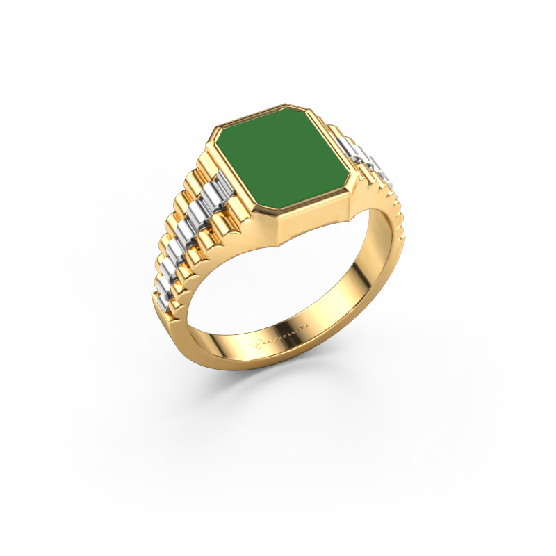 Image of Signet ring Brent 1 585 gold Green enamel 10x8 mm