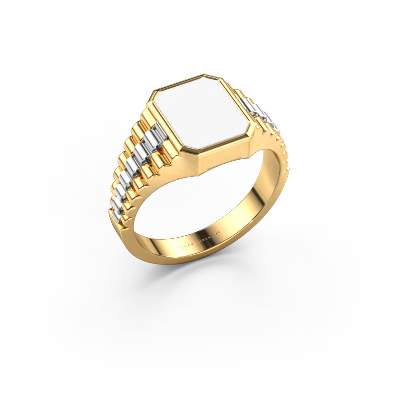 Image of Signet ring Brent 1 585 gold White enamel 10x8 mm