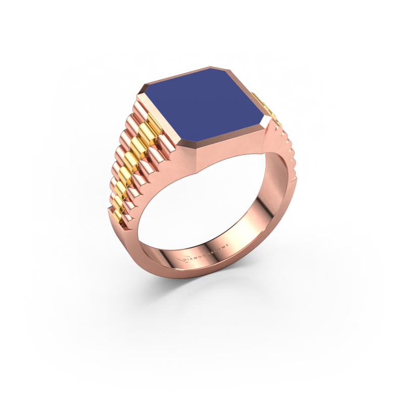 Image of Signet ring Brent 2 585 rose gold Blue enamel 12x10 mm