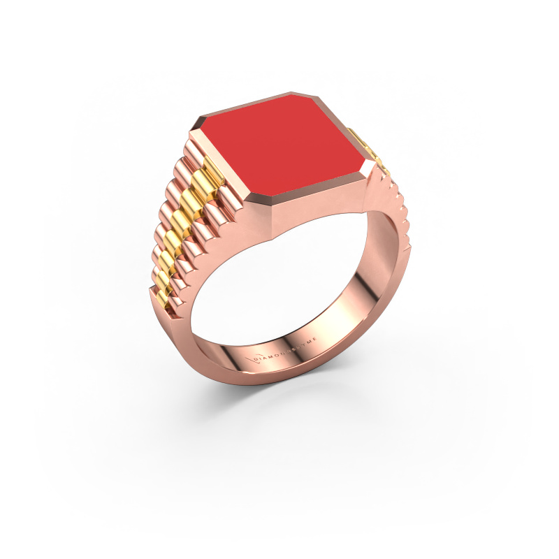 Image of Signet ring Brent 2 585 rose gold Red enamel 12x10 mm