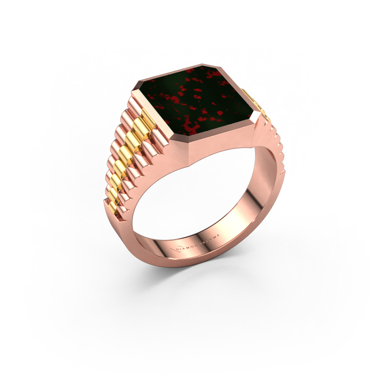 Afbeelding van Zegelring Brent 2 585 rosé goud Heliotroop 12x10 mm