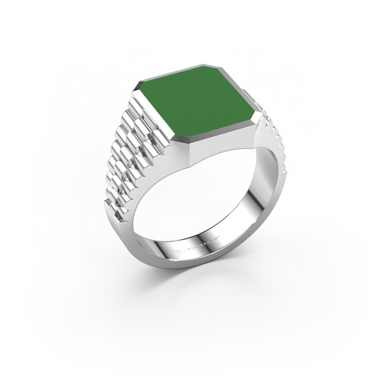 Image of Signet ring Brent 2 950 platinum Green enamel 12x10 mm