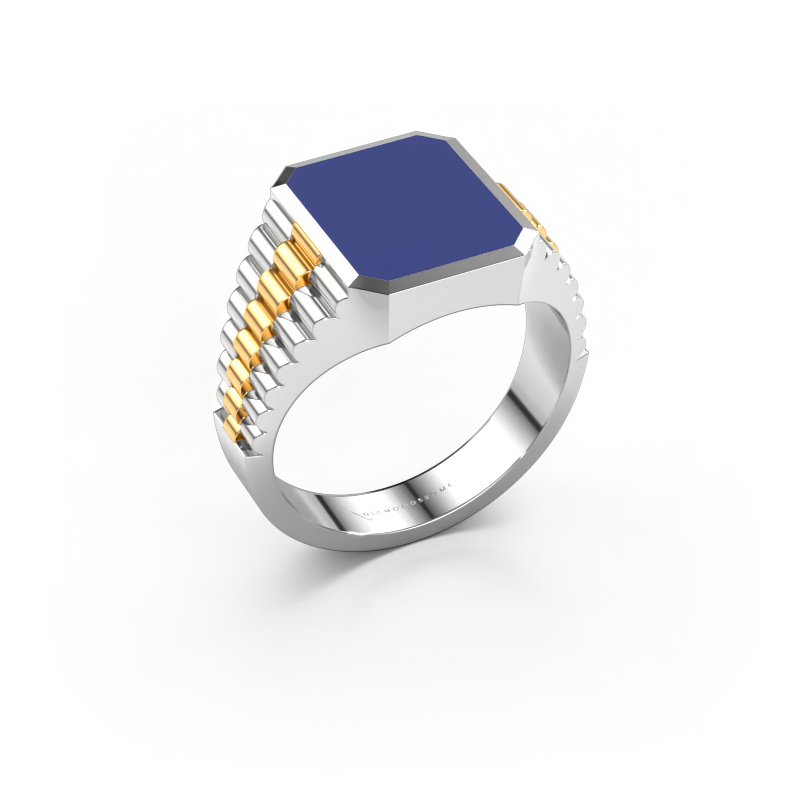 Image of Signet ring Brent 2 585 white gold Blue enamel 12x10 mm