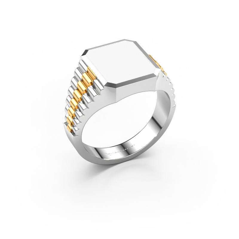 Image of Signet ring Brent 2 585 white gold White enamel 12x10 mm