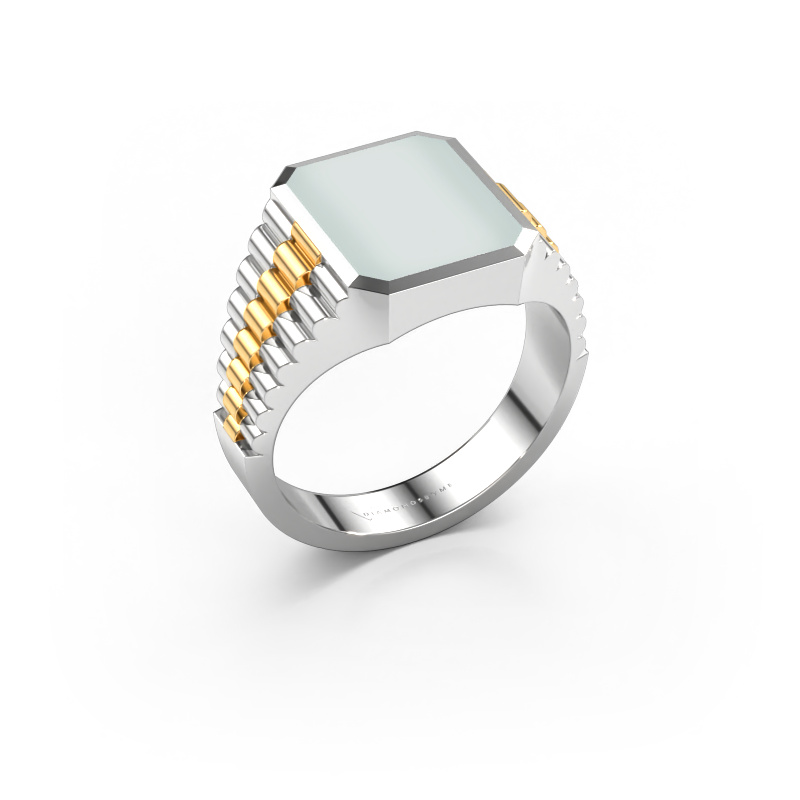 Image of Signet ring Brent 2 585 white gold Green sardonyx 12x10 mm