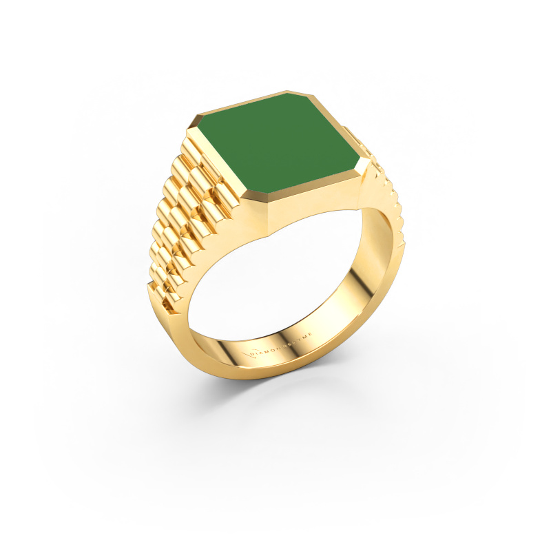 Bild av Signetring Brent 2 585 gult guld Grön emalj 12x10 mm
