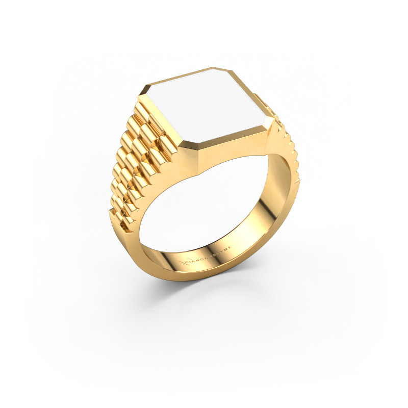 Image of Signet ring Brent 2 585 gold White enamel 12x10 mm