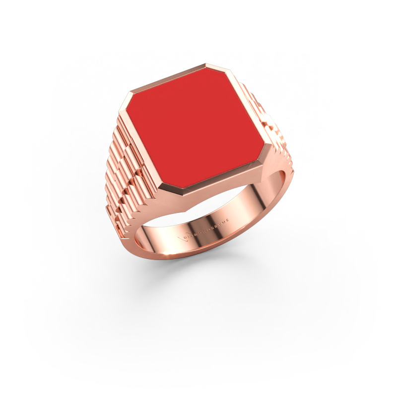 Bild av Signetring Brent 3 585 roséguld Röd emalj 14x12 mm
