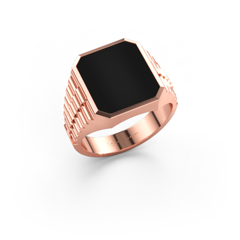 Image of Signet ring Brent 3 585 rose gold Onyx 14x12 mm