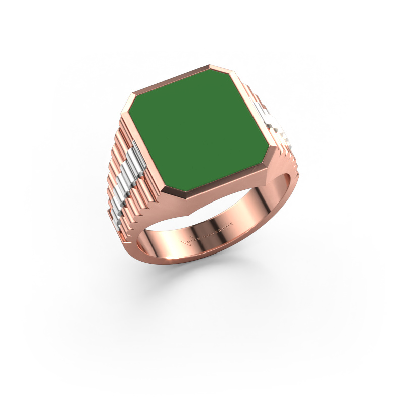 Image of Signet ring Brent 3 585 rose gold Green enamel 14x12 mm
