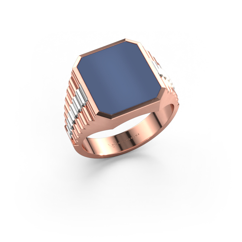 Afbeelding van Zegelring Brent 3 585 rosé goud Blauw lagensteen 14x12 mm