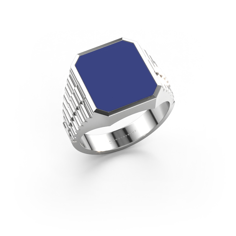 Image of Signet ring Brent 3 950 platinum Blue enamel 14x12 mm