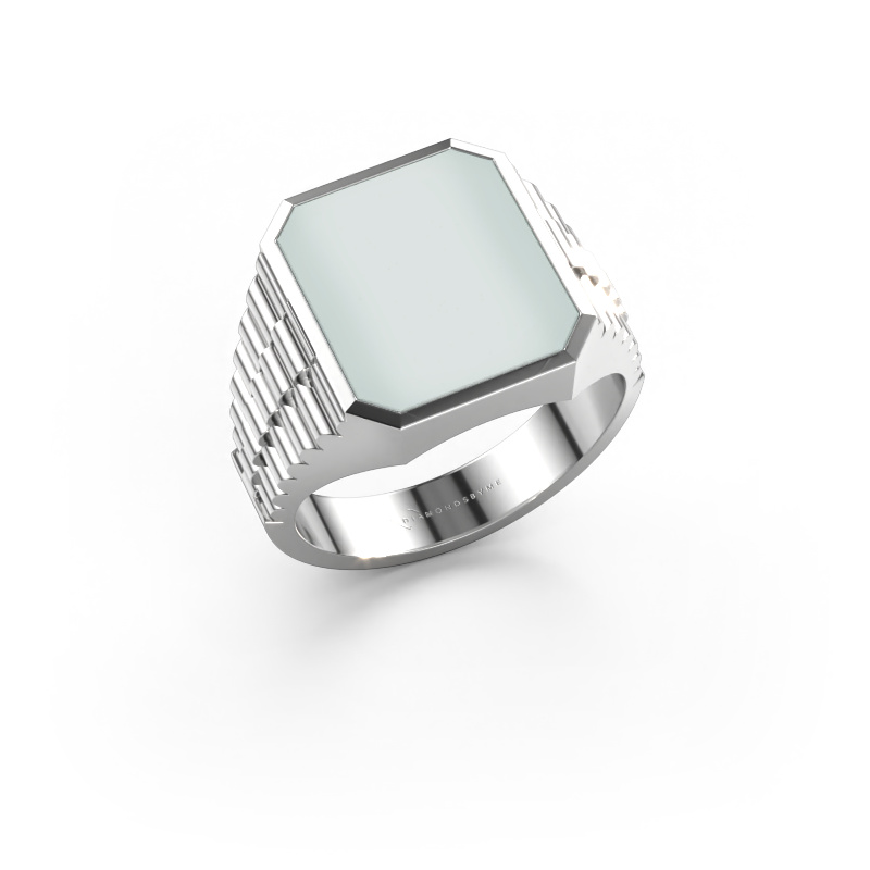 Image of Signet ring Brent 3 585 white gold Green sardonyx 14x12 mm