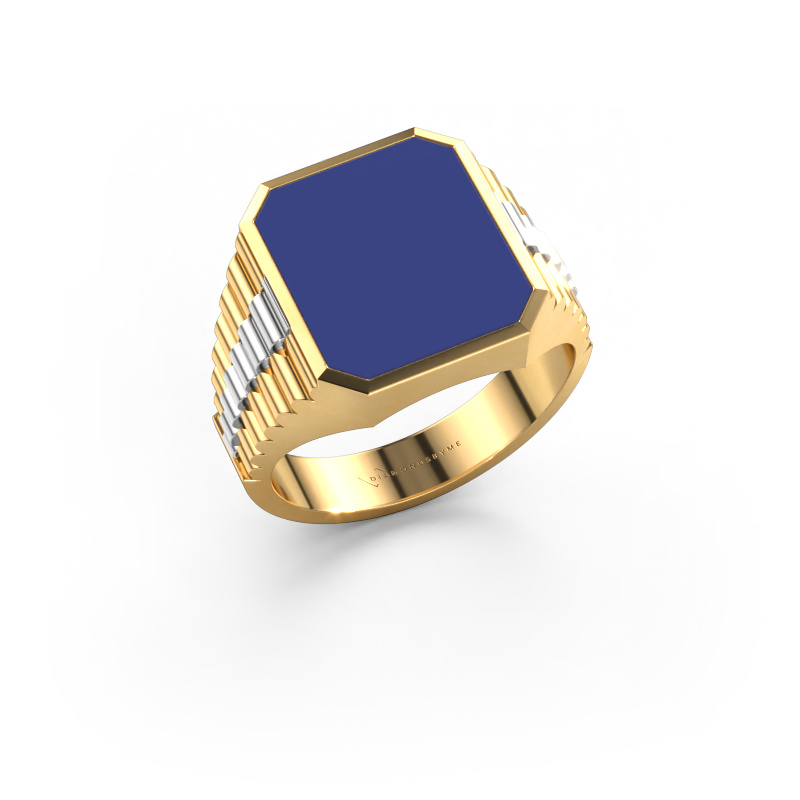 Image of Signet ring Brent 3 585 gold Blue enamel 14x12 mm