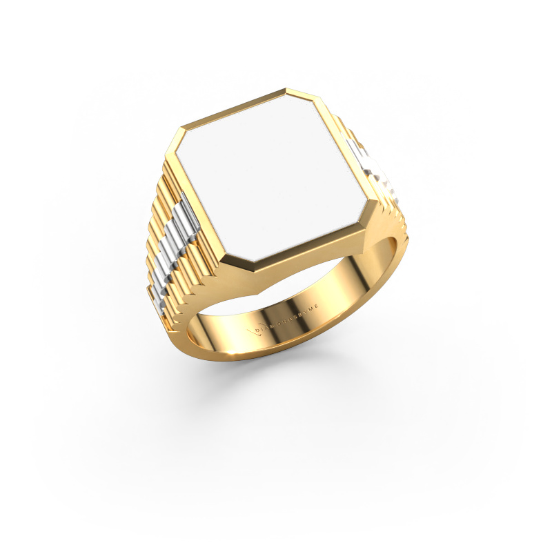 Image of Signet ring Brent 3 585 gold White enamel 14x12 mm
