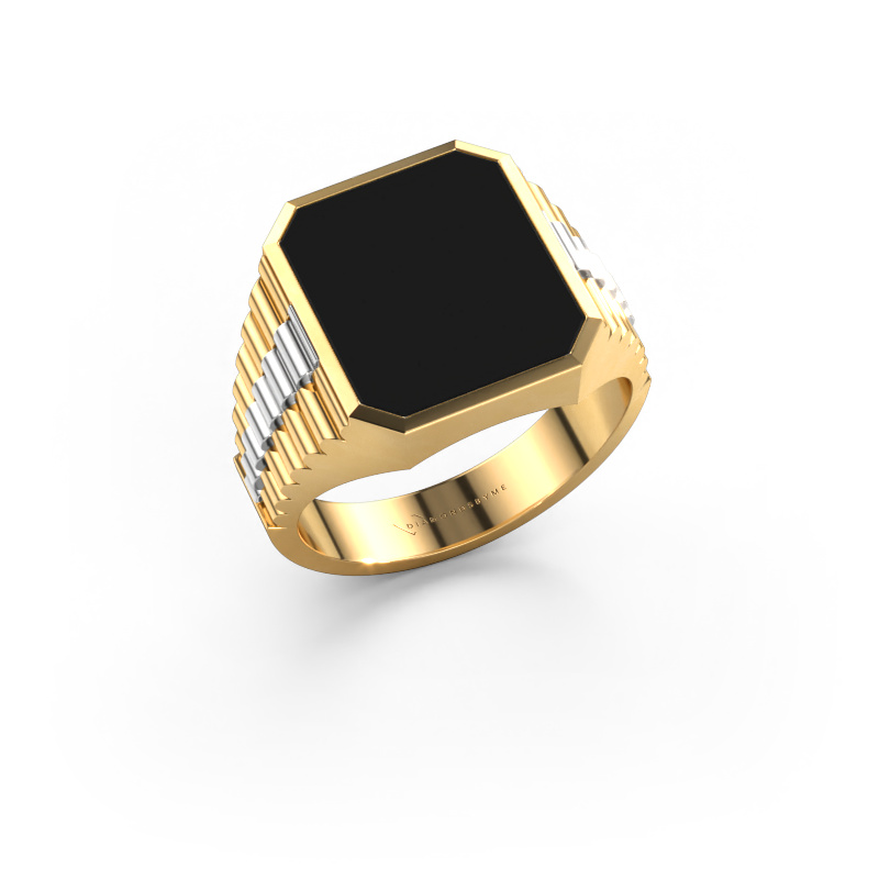 Image of Signet ring Brent 3 585 gold Black enamel 14x12 mm