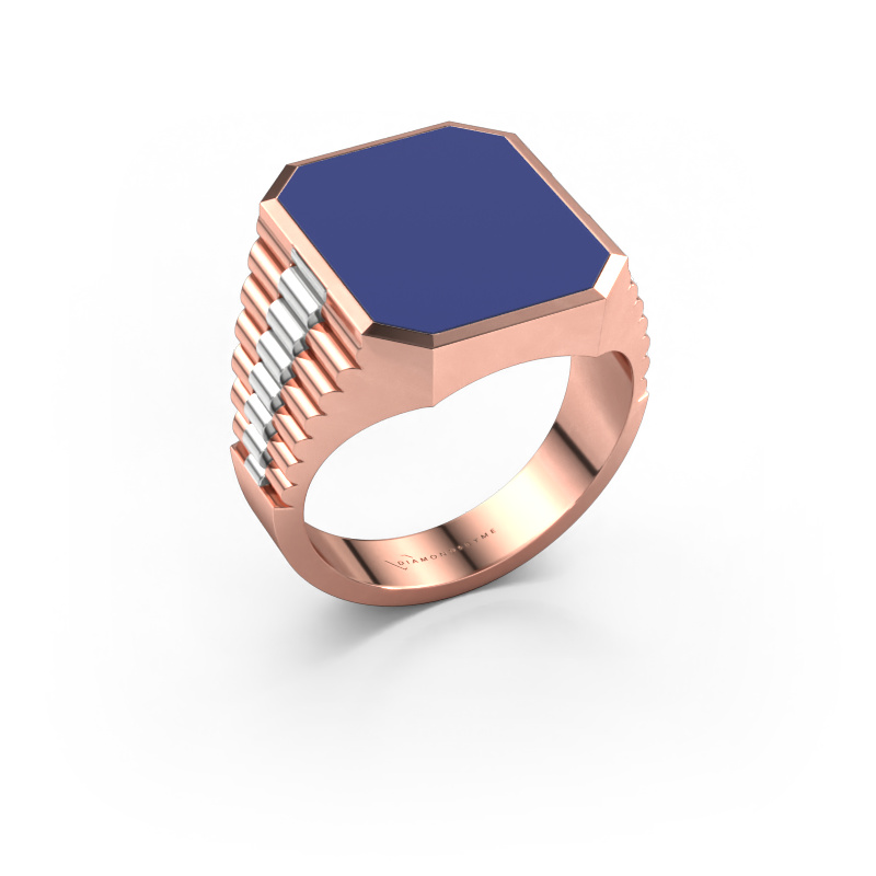 Image of Signet ring Brent 4 585 rose gold Blue enamel 16x13 mm