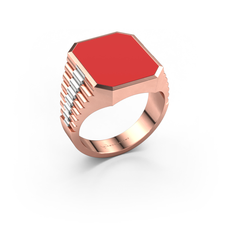 Image of Signet ring Brent 4 585 rose gold Red enamel 16x13 mm