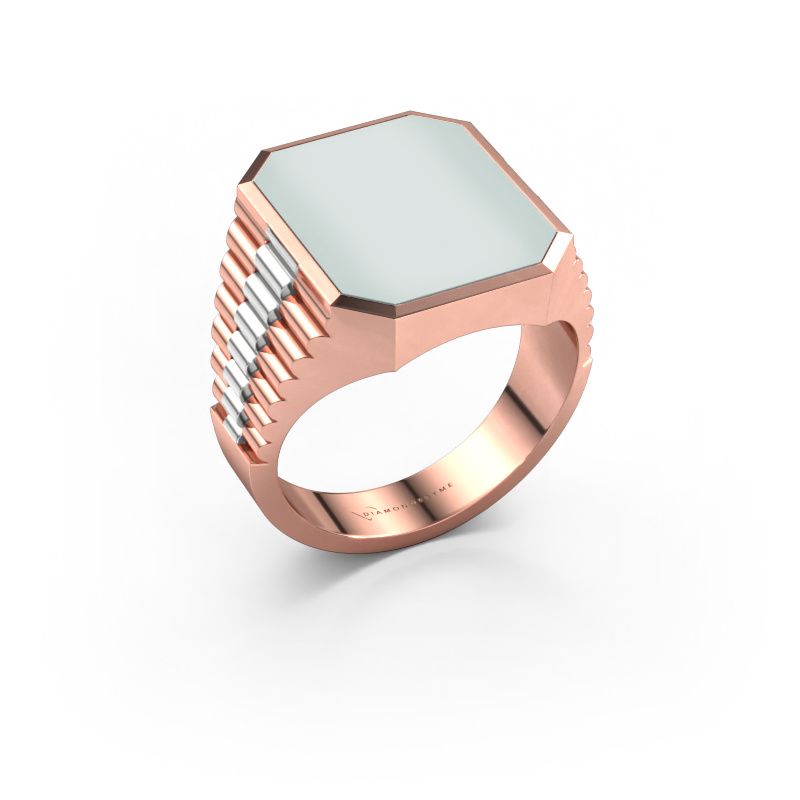 Image of Signet ring Brent 4 585 rose gold Green sardonyx 16x13 mm