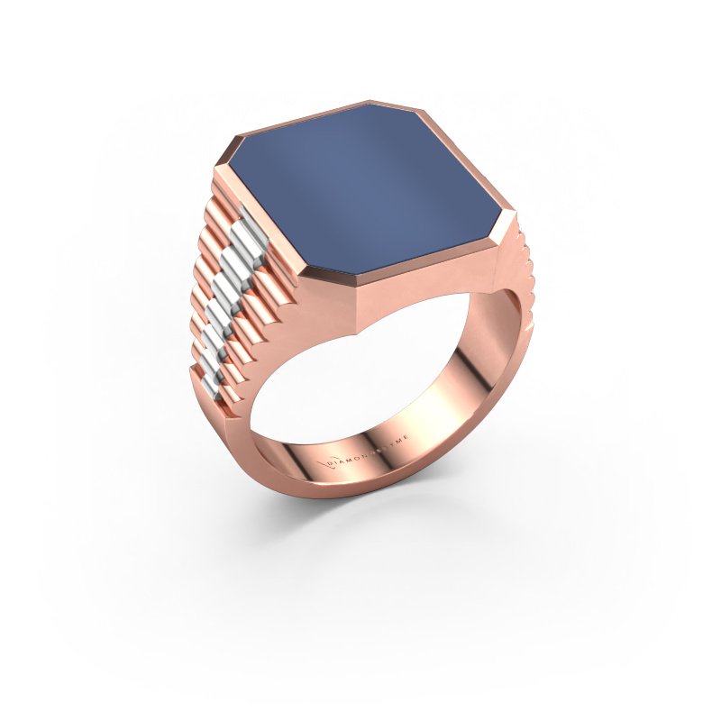Image of Signet ring Brent 4 585 rose gold Blue sardonyx 16x13 mm