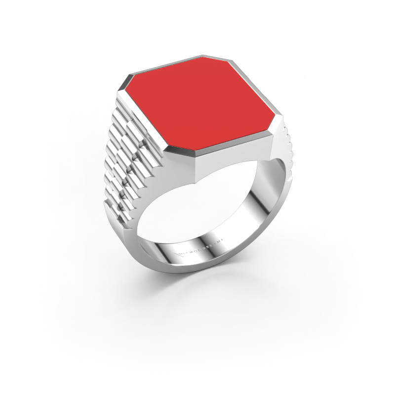Image of Signet ring Brent 4 585 white gold Red enamel 16x13 mm