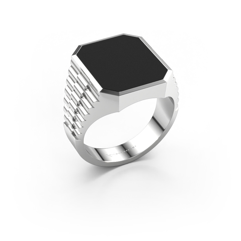 Image of Signet ring Brent 4 950 platinum Black enamel 16x13 mm