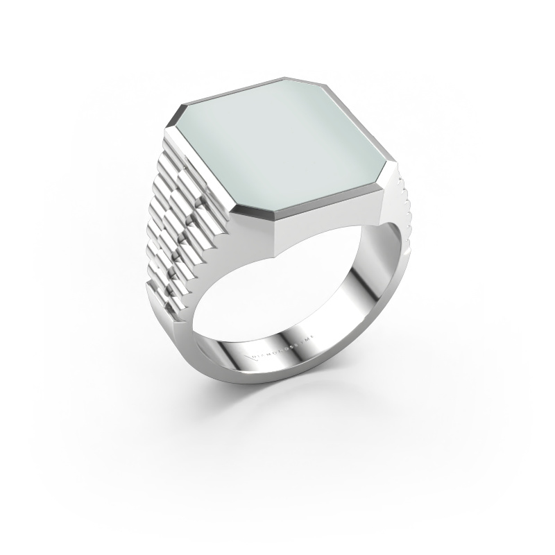 Afbeelding van Zegelring Brent 4 585 witgoud Groene lagensteen 16x13 mm