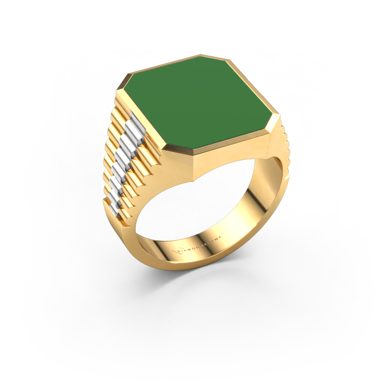 Image of Signet ring Brent 4 585 gold Green enamel 16x13 mm