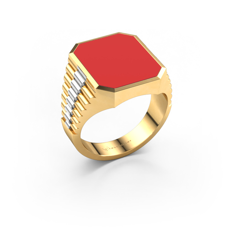 Image of Signet ring Brent 4 585 gold Red enamel 16x13 mm