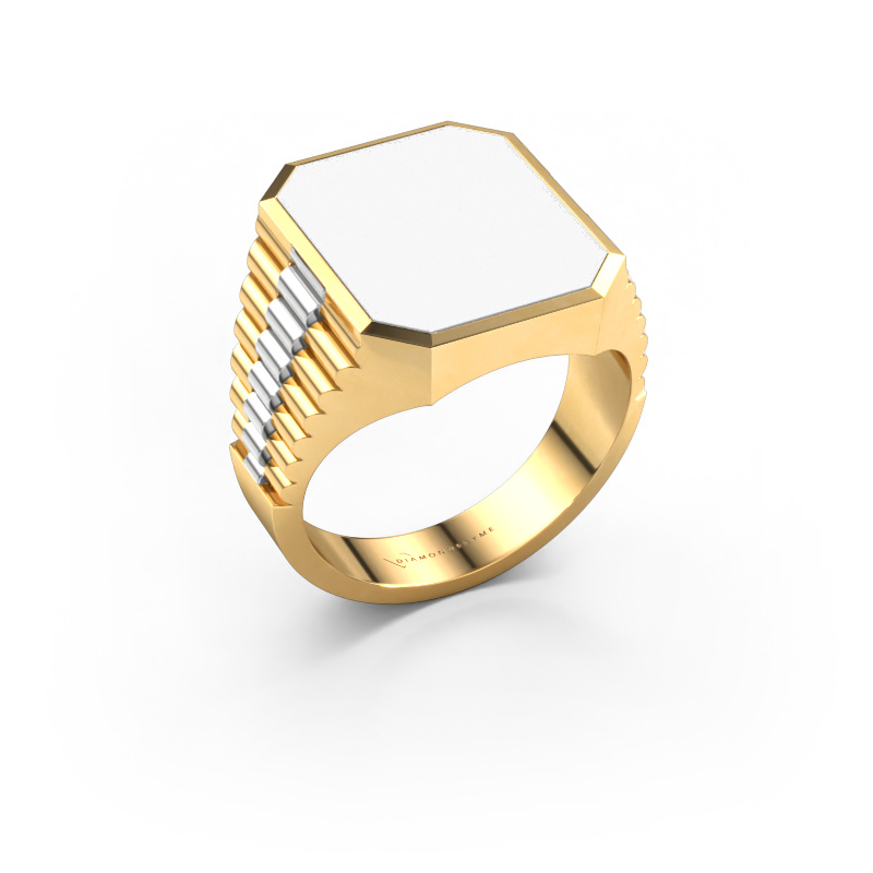 Image of Signet ring Brent 4 585 gold White enamel 16x13 mm