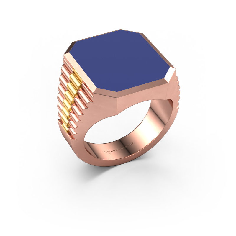 Image of Signet ring Brent 5 585 rose gold Blue enamel 18x15 mm