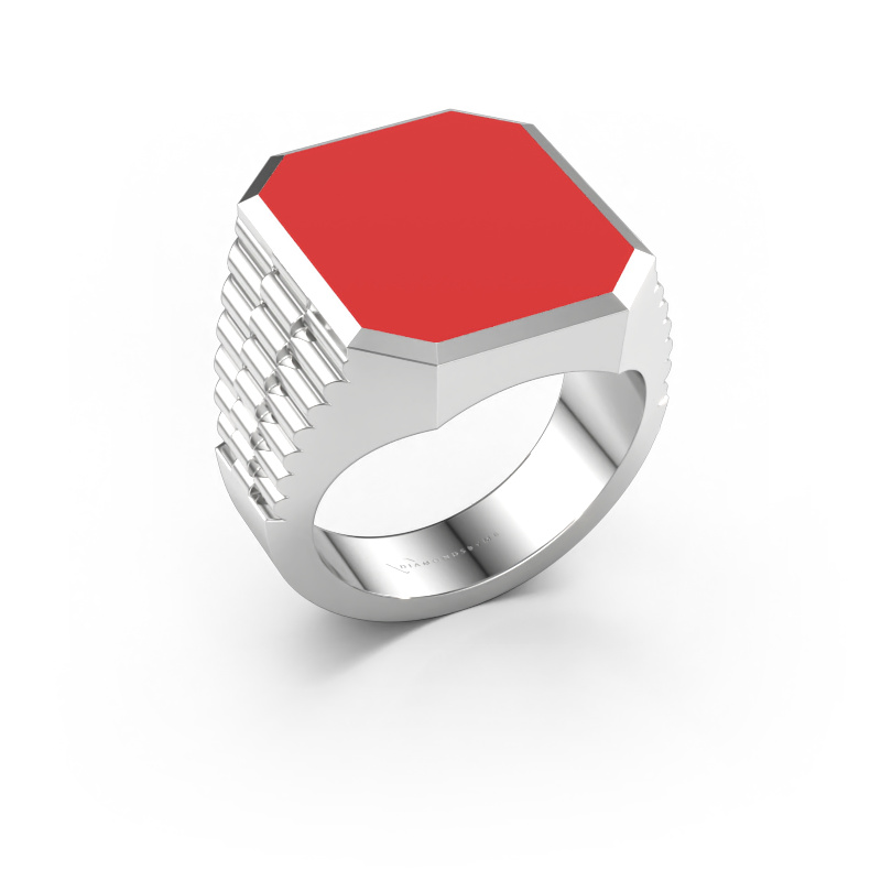Image of Signet ring Brent 5 950 platinum Red enamel 18x15 mm
